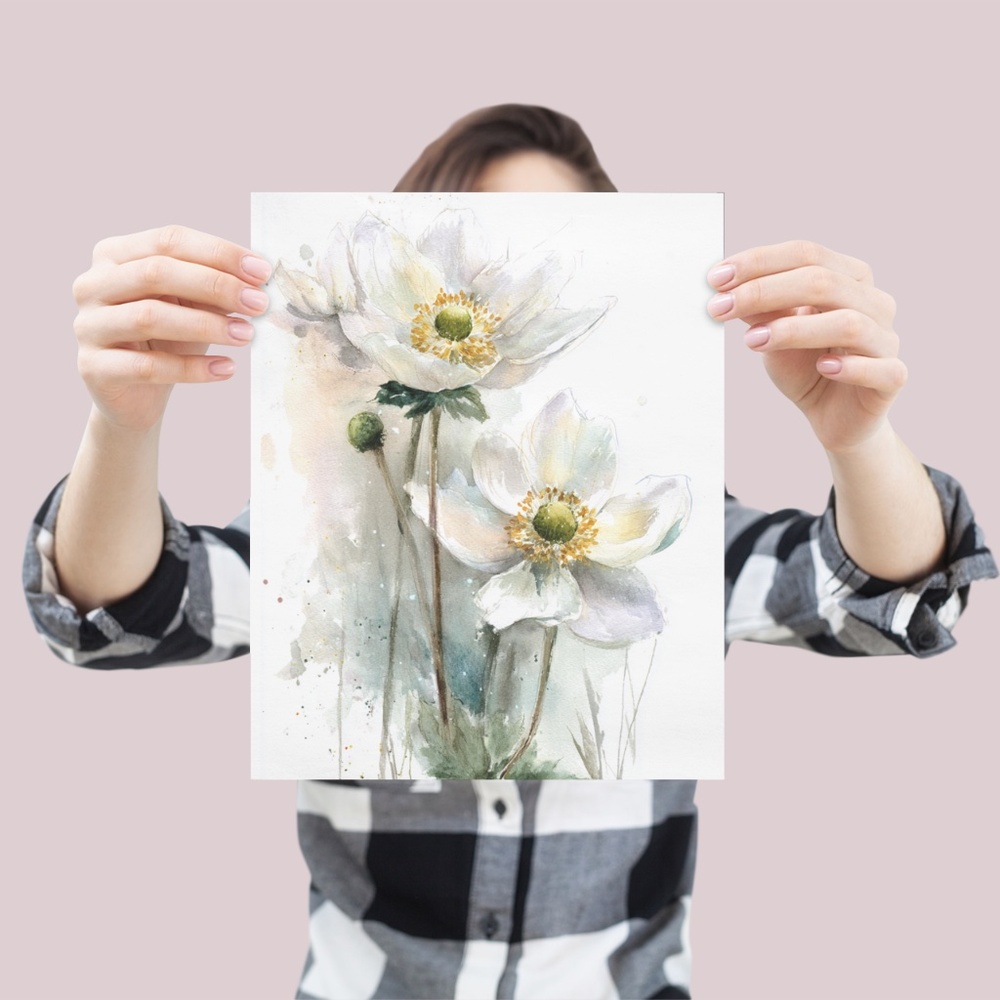 Watercolor Anemone Flowers Wall Art Illustration Print Poster Unframed - Picture 3 of 9